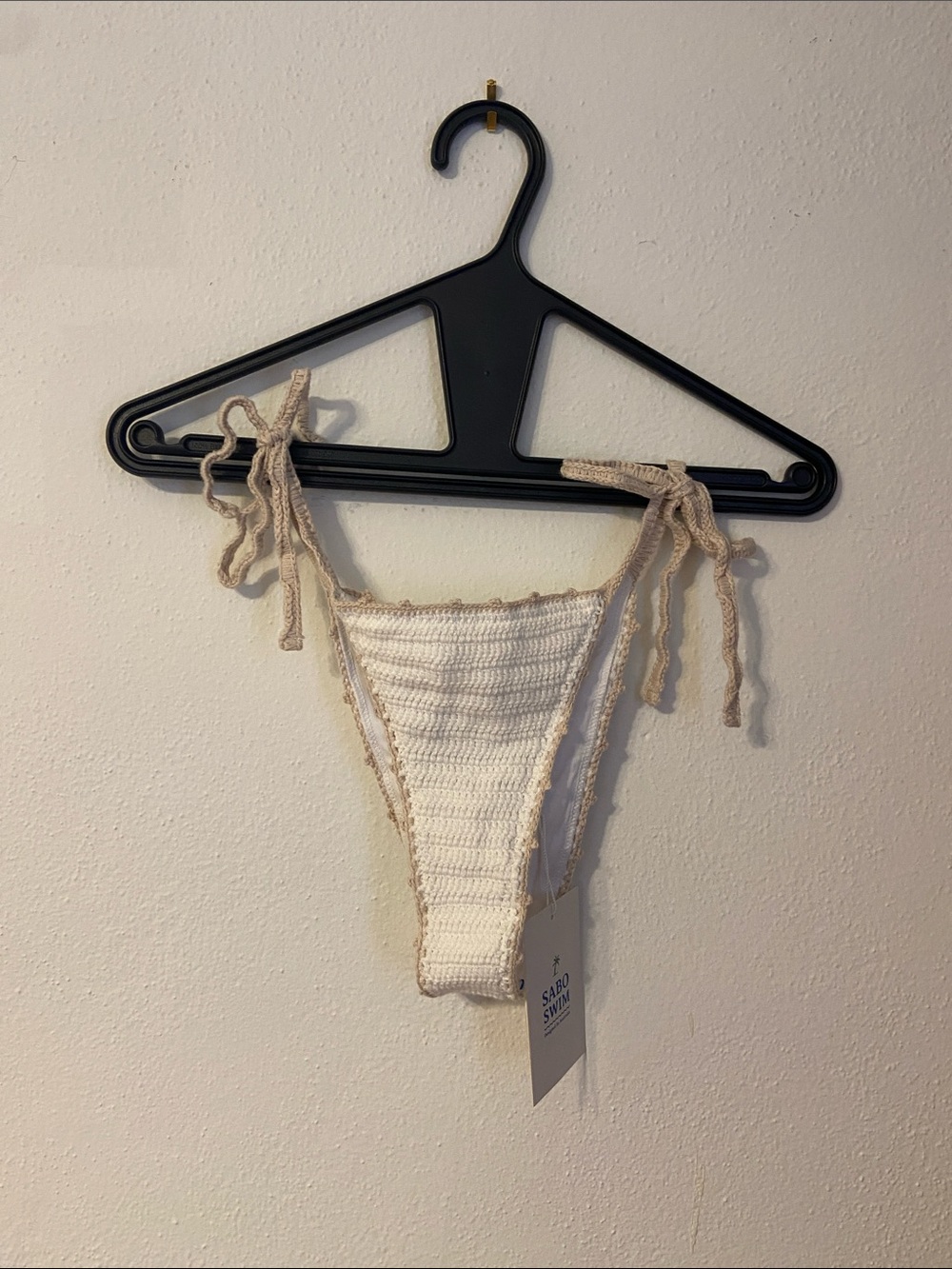 Sabo Cream and White Crochet Tie-Side Bikini Bottom
